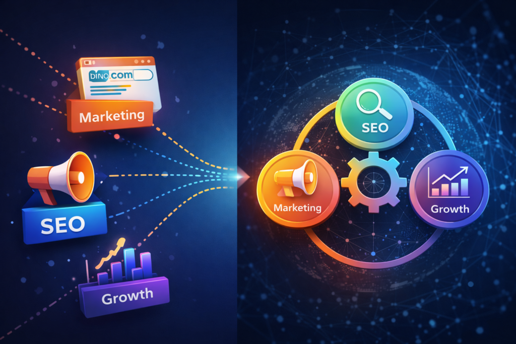 Digital transformation strategy connecting marketing SEO and growth system
