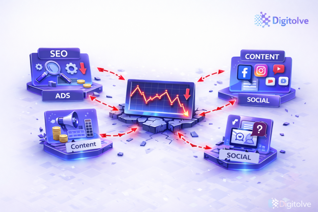 Fragmented digital marketing channels causing declining performance and broken strategy