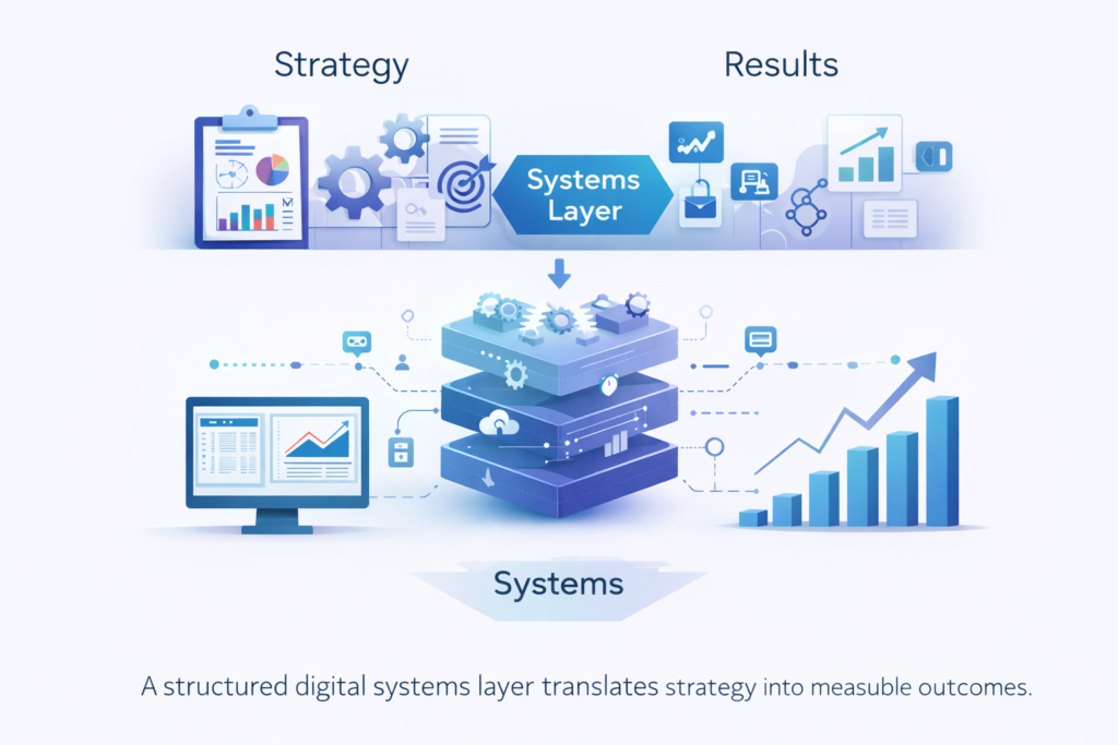 Fragmented digital strategy connected through a systems layer into measurable business results
