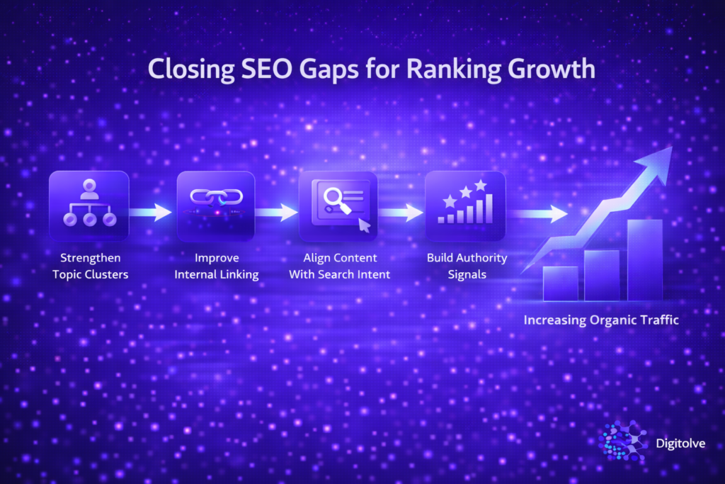 strategies to fix seo gaps including topic clusters internal linking and search intent alignment