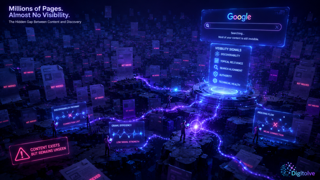 Millions of pages online with almost no visibility showing a search discoverability reinforcement system and invisible content architecture