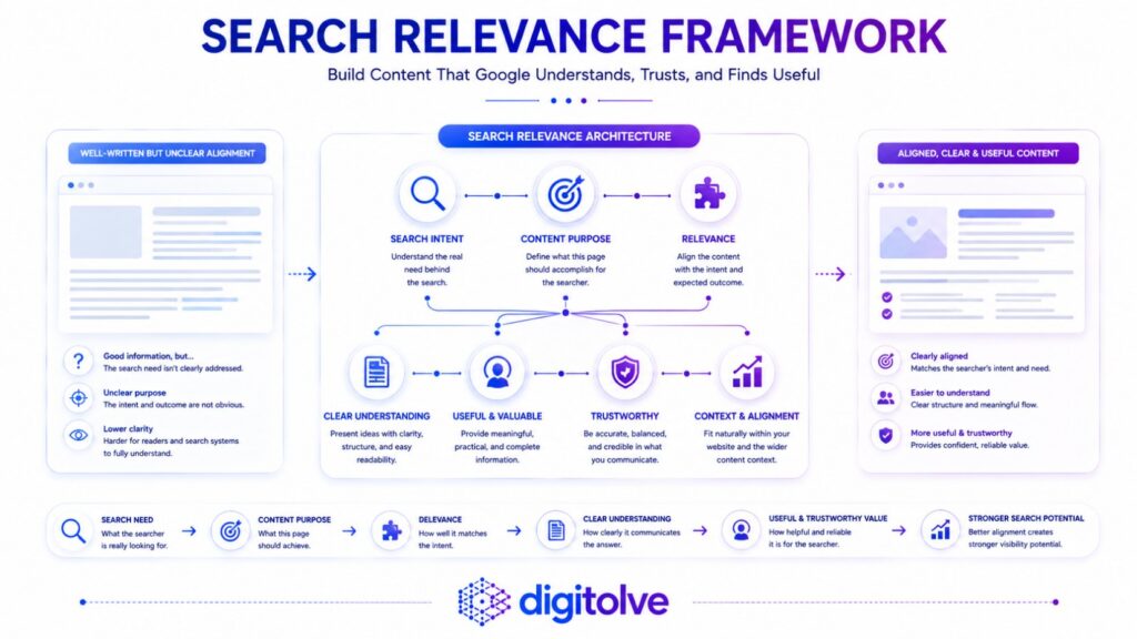 Search intent and content purpose connected to a useful answer