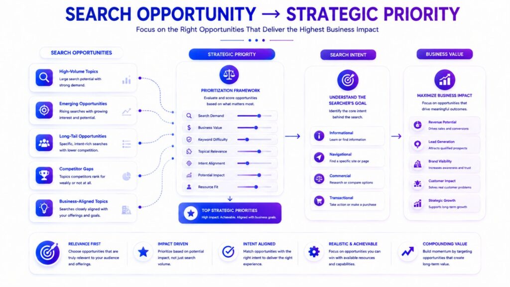 SEO search opportunities connected to strategic priorities and business value