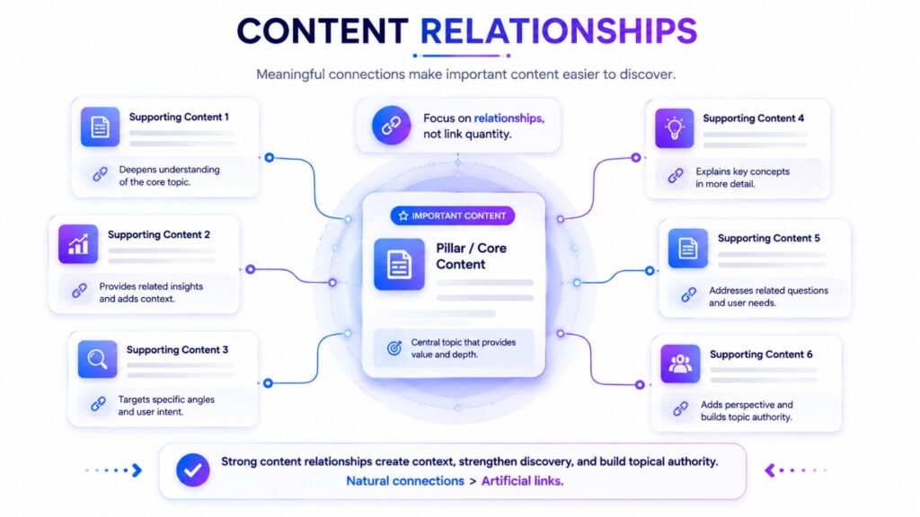 Connected content relationships surrounding an important content asset