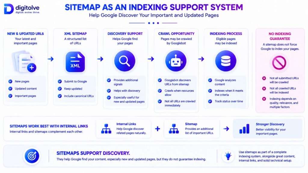 Sitemap supporting URL discovery within a connected indexing system
